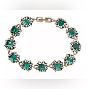 Elegant Emerald Green Gemstone accented w/Clear Rhinestones Bracelet Beautiful